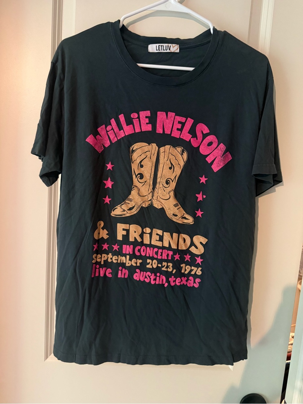Letluv Willie Nelson Graphic Short-Sleeve Tee - Black with Pink & Tan Print